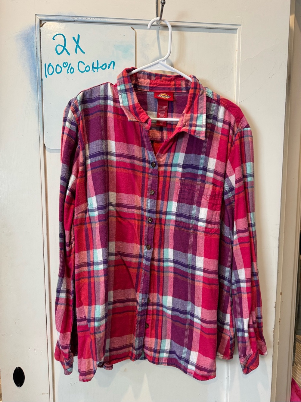 100% Cotton Dickies Pink & Purple Plaid Button-Down Shirt